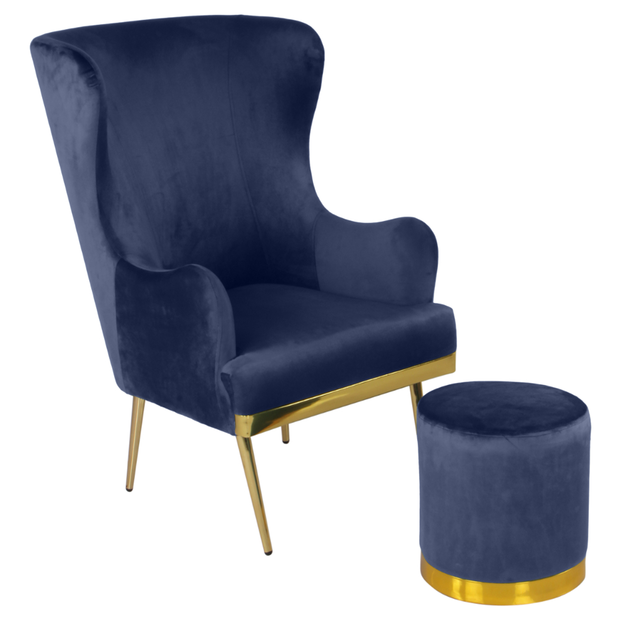 Primrose Camilla Wing Chair With Ottoman for Living Room Bedroom High Back Arm Rest Chair - Blue view 6